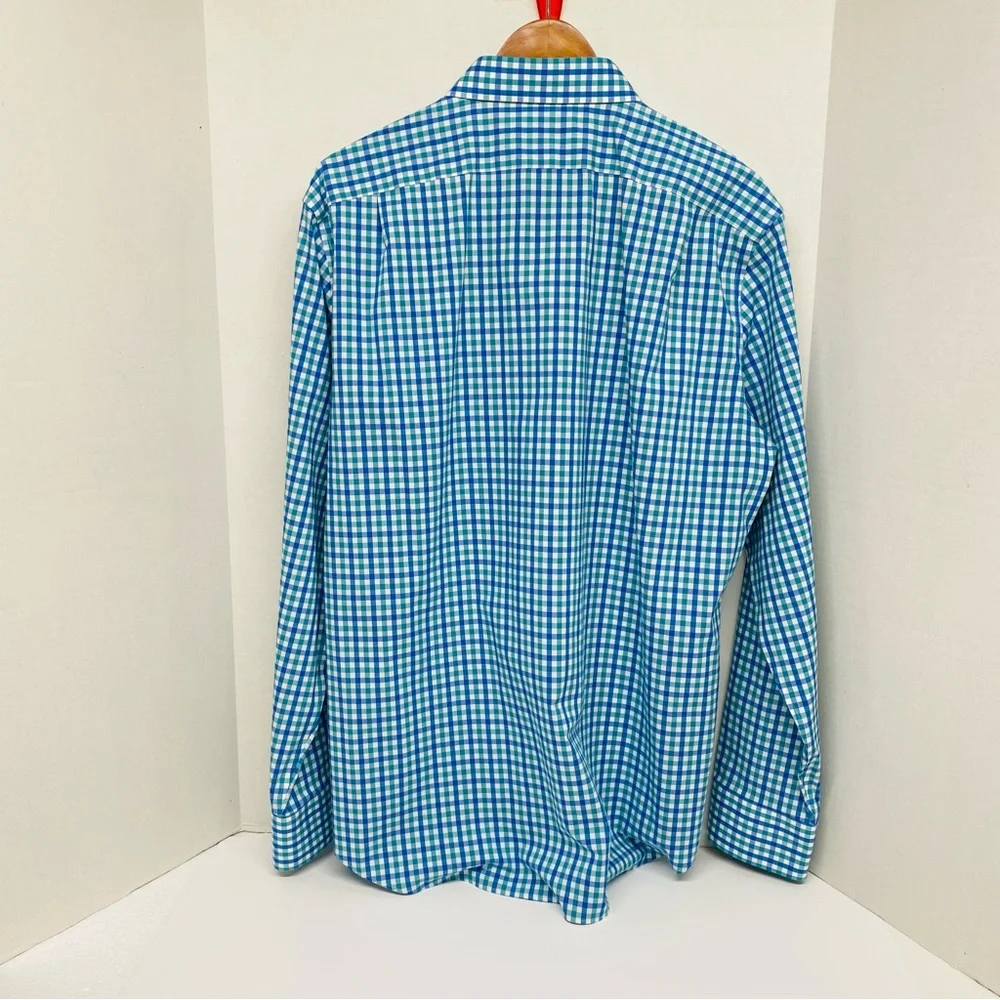 J. by J. Crew Thompson Flex Wrinkle Free Blue Teal White Check Size XL 17-17 1/2